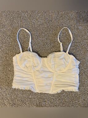 Women’s Cream Ruched Bustier Bralette Crop Top